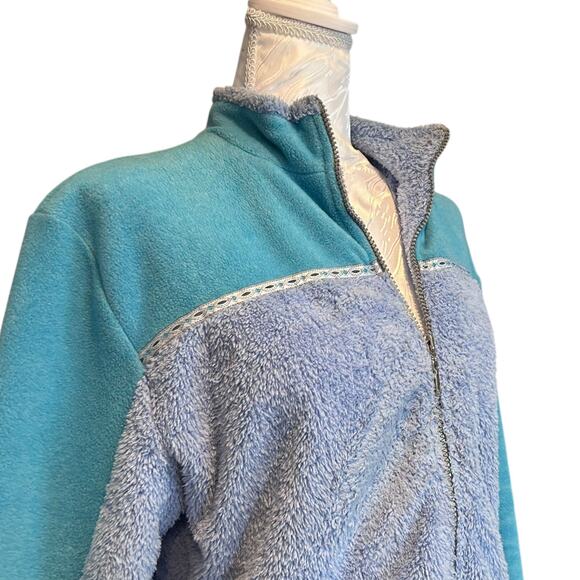 Wooly Bully Blue Fleece Womens Sz Large Full Zip Two Tone Blue Lightweight - Picture 9 of 16